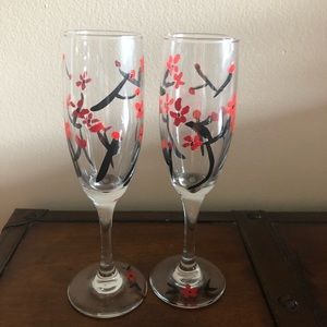 Hand-painted Cherry Blossom Champagne Flutes